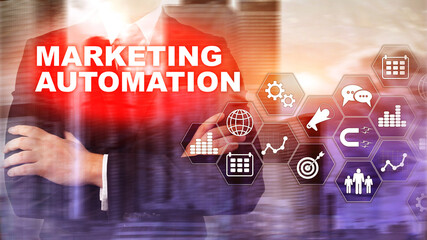 Marketing Automation Software Technology Process System Internet Business concept. Mixed media...