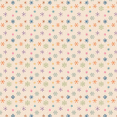 Vector festive image with a pattern of multicolored snowflakes on a delicate beige background