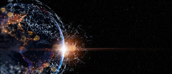 Communication technology for internet business. Global world network and telecommunication on earth cryptocurrency and blockchain and IoT. Elements of this image furnished by NASA
