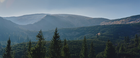 Chornogora ridge. Sunny autumn day in the mountains. Ukrainian Carpathian mountains.