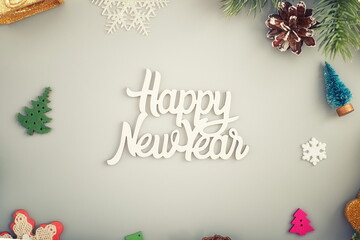 Christmas or New Year dark background, Xmas black board framed with season decorations, space for a...