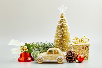 Christmas Decoration With Ornament And Defocused Lights . Abstract christmas lights on background.