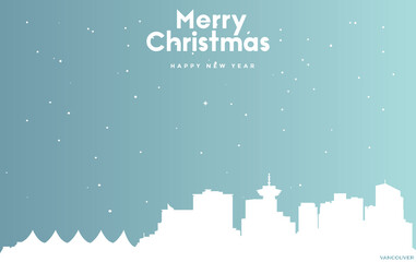 Fototapeta na wymiar Christmas and new year blue greeting card with white cityscape of Vancouver