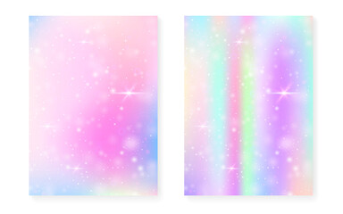 Rainbow background with kawaii princess gradient. Magic unicorn