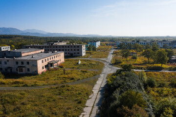 Autumn landscape aerial view of an abandoned city