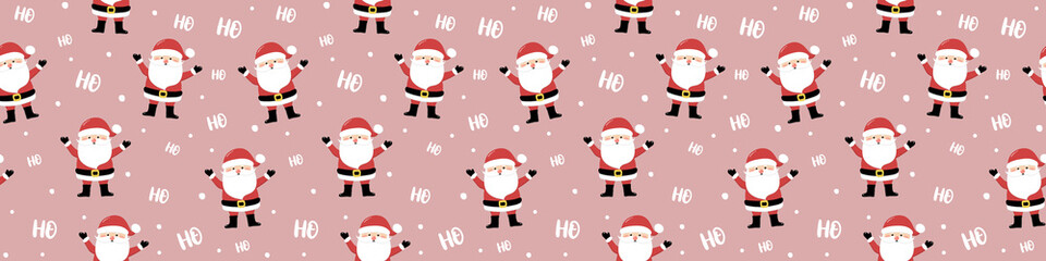 Christmas pattern with funny Santa Claus. Panoramic header. Vector