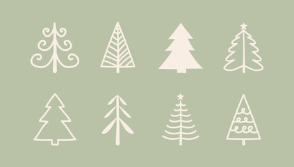 Collection of Christmas trees - hand drawn icons. Vector