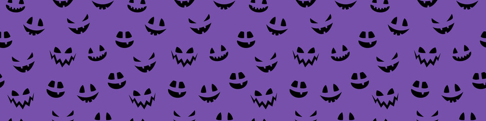 Halloween banner with funny pumpkin lantern face. Seamless texture. Vector