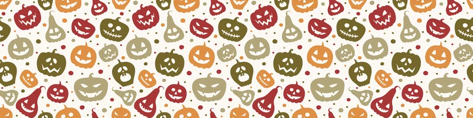 Poster Creepy Halloween banner with pumpkins. Seamless pattern. Vector © Karolina Madej