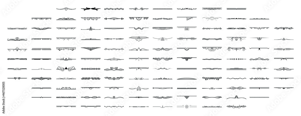 Poster set black simple line collection doodle border elements vector design style sketch isolated illustra