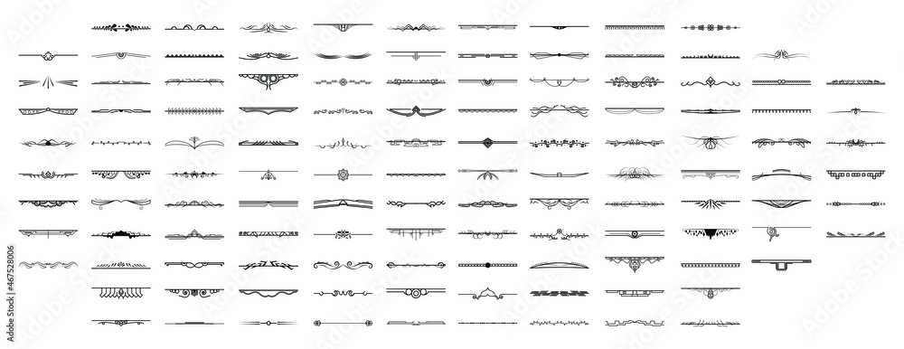 Poster set black simple line collection doodle border elements vector design style sketch isolated illustra