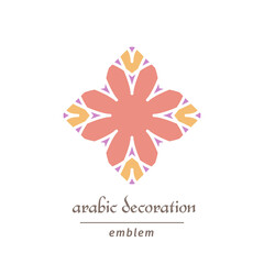 Decorative symbol with arabic geometric ornament. Vector mosaic emblem design