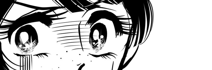 70年代少女漫画ショックで顔面蒼白びっくりする黒髪女の子ドアップ