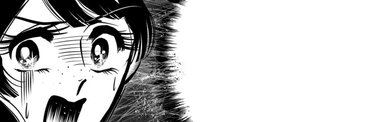 70年代少女漫画ショックで顔面蒼白びっくりしてさけぶ黒髪女の子ドアップ © NORIMA