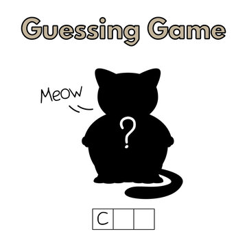 Cartoon fat cat guessing game. Vector illustration for children education