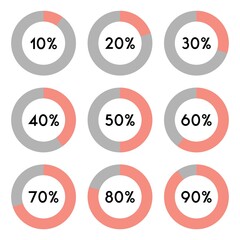 Circle diagram,Percentage sign icon set vector,from 10 to 90