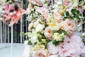 Wedding ceremony arch. Floral decoration design outdoors