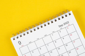 September month, Calendar desk 2022 for organizer to planning and reminder on yellow background.