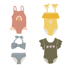 Abstract baby swimsuit set vector, Summer baby clothes set, Baby clothes illustration, Summer pool party collection