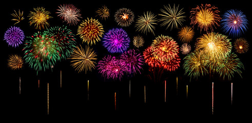 Amazing Beautiful firework on black background for celebration anniversary merry christmas eve and happy new year