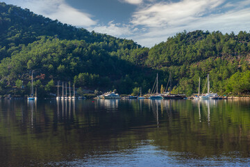 Scenic view of boats in Kizkumu Marmaris Turkey
