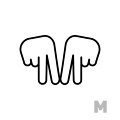 Letter M Universal and handicapped hand alphabet letter. Simple clear linear letter M, hand language. Learning the alphabet, non-verbal deaf-mute communication, expressive gestures vector.