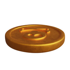 Golden Coin with Pirate Sign as Skull and Bones. 3D Illustration. Isolated on White Background.