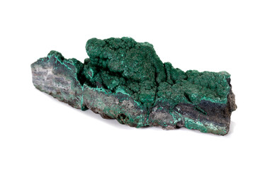 Macro mineral stone Malachite against white background
