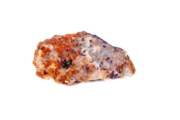 Macro mineral stone Malachite and Azurite against white background