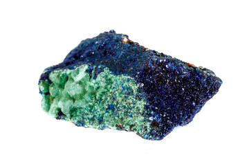 Macro mineral stone Malachite and Azurite against white background