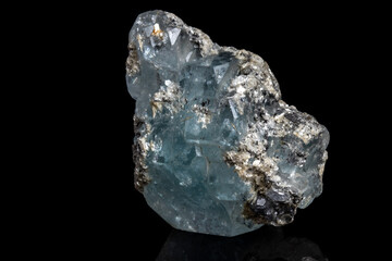 Macro mineral stone Aquamarine on a black background