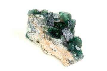 Macro mineral stone Fluorite on a white background