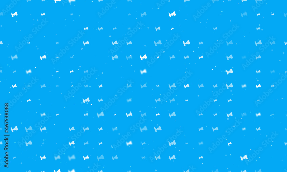 Poster Seamless background pattern of evenly spaced white camera symbols of different sizes and opacity. Vector illustration on light blue background with stars