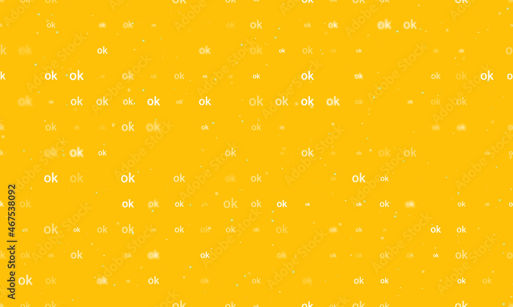 Poster seamless background pattern of evenly spaced white ok symbols of different sizes and opacity. vector