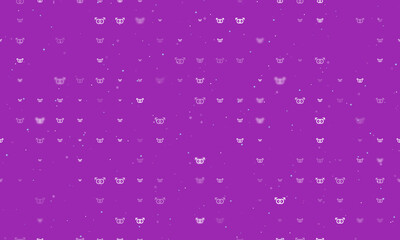 Seamless background pattern of evenly spaced white homosexual symbols of different sizes and opacity. Vector illustration on purple background with stars