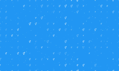 Seamless background pattern of evenly spaced white bigender symbols of different sizes and opacity. Vector illustration on blue background with stars