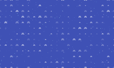 Seamless background pattern of evenly spaced white lesbian symbols of different sizes and opacity. Vector illustration on indigo background with stars