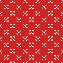 Tile knitting red and white vector pattern or winter background