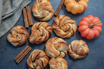 sweet home made pumpkin spice cinnamon roll buns