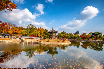 autumn in the park at Gyeongbokgung palace, Seoul South Korea.