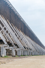 Obraz premium Wooden graduation tower at cloudy day in Ciechocinek, Poland.