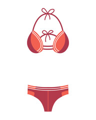 Fashion swimsuit. Flat icon of cartoon trendy female beachwear. Two-piece swimming suit or bathing girls and womans underwear lingerie.  colorful swimwear