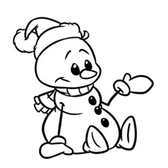 Little snowman character new year illustration cartoon coloring
