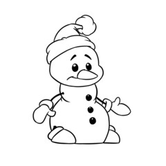 Little snowman new year postcard character illustration cartoon coloring