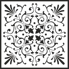 Vector classic monochrome square ornament. Black pattern in a square. Drawing of Greece and Ancient Rome. Floral drawing. For sandblasting, plotter and laser cutting
