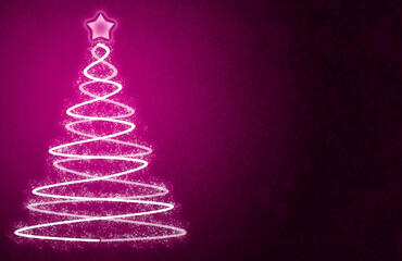 Fondo rosa con árbol de navidad iluminado.