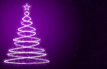 Fondo morado con árbol de navidad iluminado.