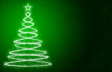 Fondo verde con árbol de navidad iluminado.