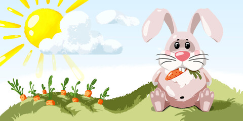 Rabbit funny personage illustration with it natural environment