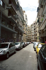 GREECE, ATHENS: Scenic cityscape view of streets with ancient Greek architecture  